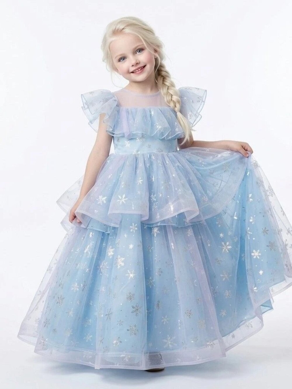 Elsa  Inspired Blue Princess Sparkle Tiered Ball Costume Dress (Size 7)